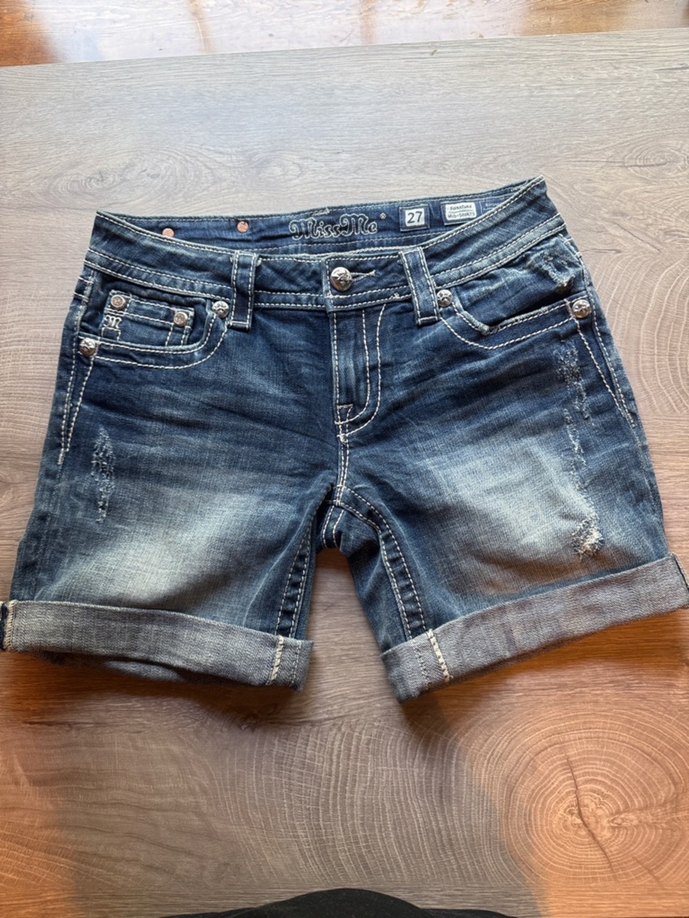 Miss Me Dark Blue Rolled Cuff Denim Shorts